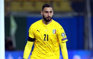 Gianluigi Donnarumma of Italy looks on during the FIFA World Cup 2022 Qatar qualifying match between Italy and Northern Ireland at Stadio Ennio Tardini.
