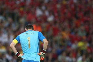 RIO DE JANEIRO, BRAZIL - JUNE 18, 2014: Casillas of Spain is seen during the 2014 World Cup Group B game between Spain and Chile at Maracana Stadium. NO USE IN BRAZIL.